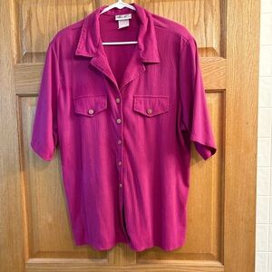 Vtg Kathie Lee Women’s Button Up Blouse Top Vivid Pink 20W - Made in the USA